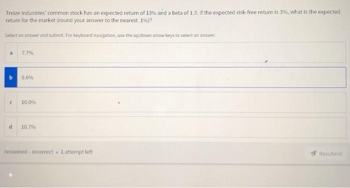  What is the expected return for the market(round your answer to