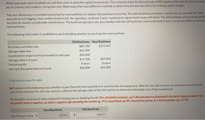  need help on net present value old backhoes and also IRR