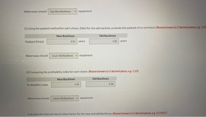 factor new backhoes as well as IRR factor old backhoes Waterways puts