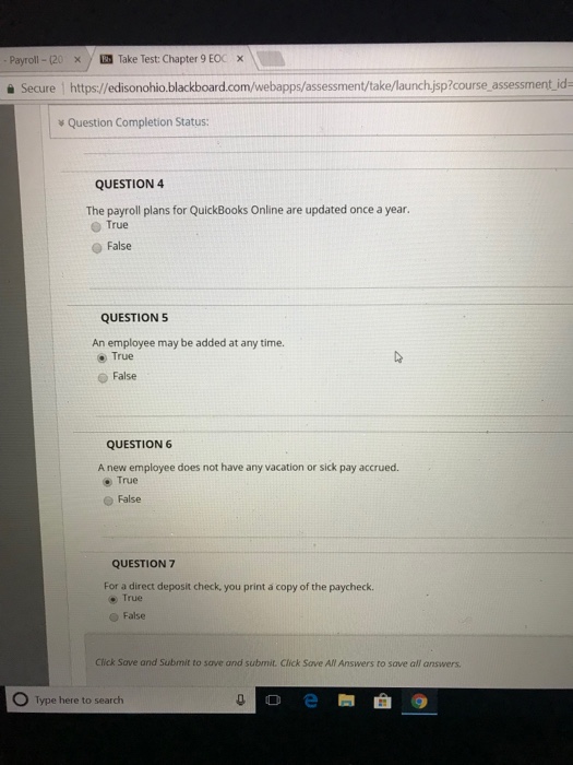  Payroll-020 Take Test: Chapter 9 EOC / https://edisonoho lackboard.com/webapps assessment take