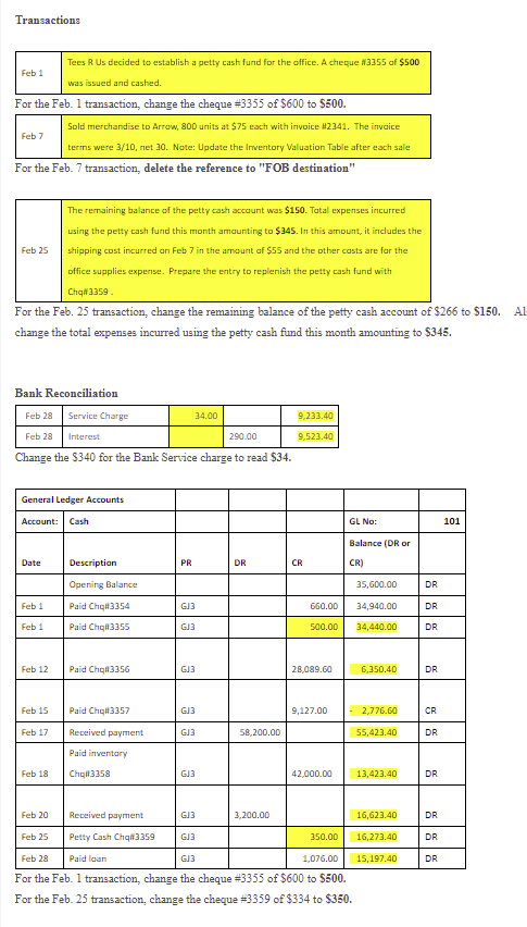 e) Complete the 10column worksheet. Transactions Tees R Us decided to establish