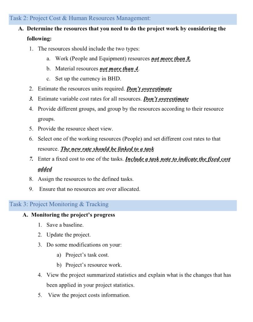 file (MS Project File) 2. The Report (Word Document) should include: The