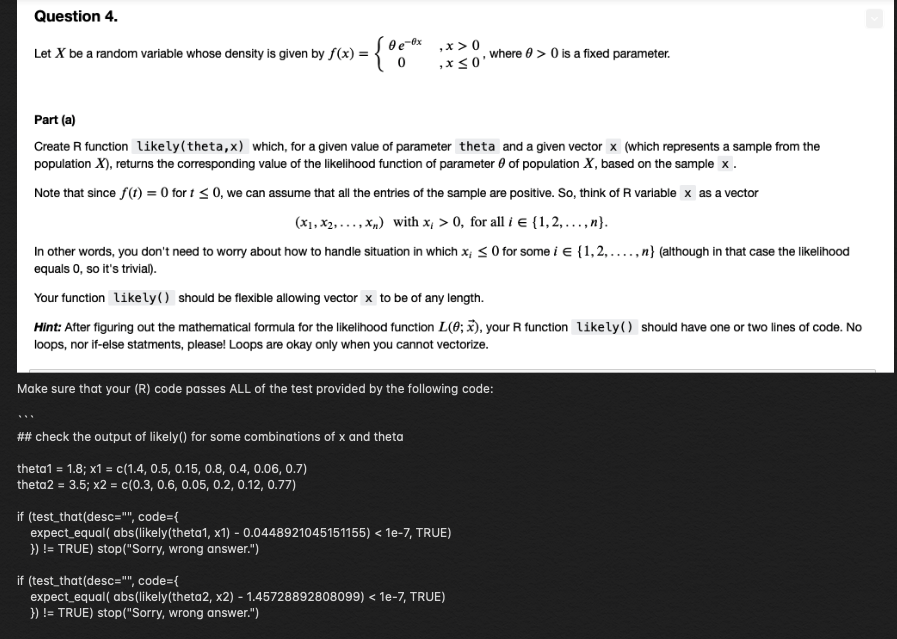  Question 4. Let x be a random variable whose density is