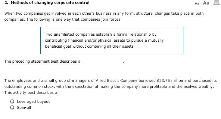 2. Methods of changing corporate control Aa Aa When two companies