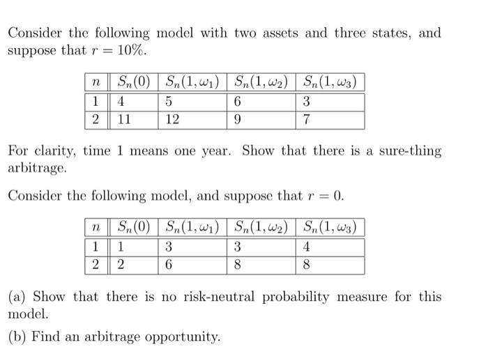  some question about arbitrage Consider the following model with two assets