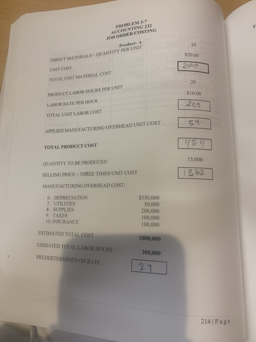 Total Unit Material Cost- 200Total Unit Labor Cost -200 Applied Manfacturing