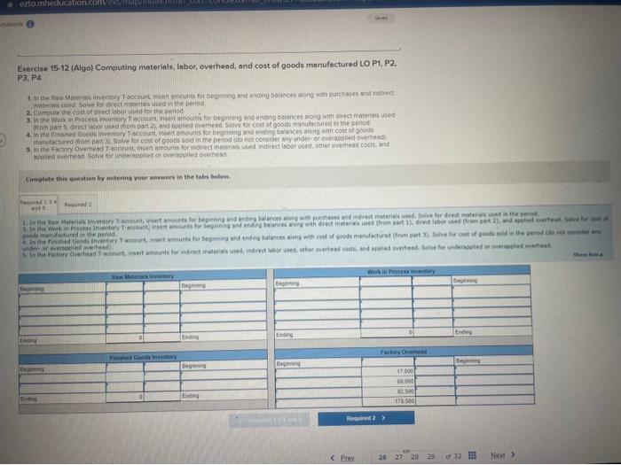Inbor, overhead, and cost of goods monuloctured LO P1, P2. Pa, P4