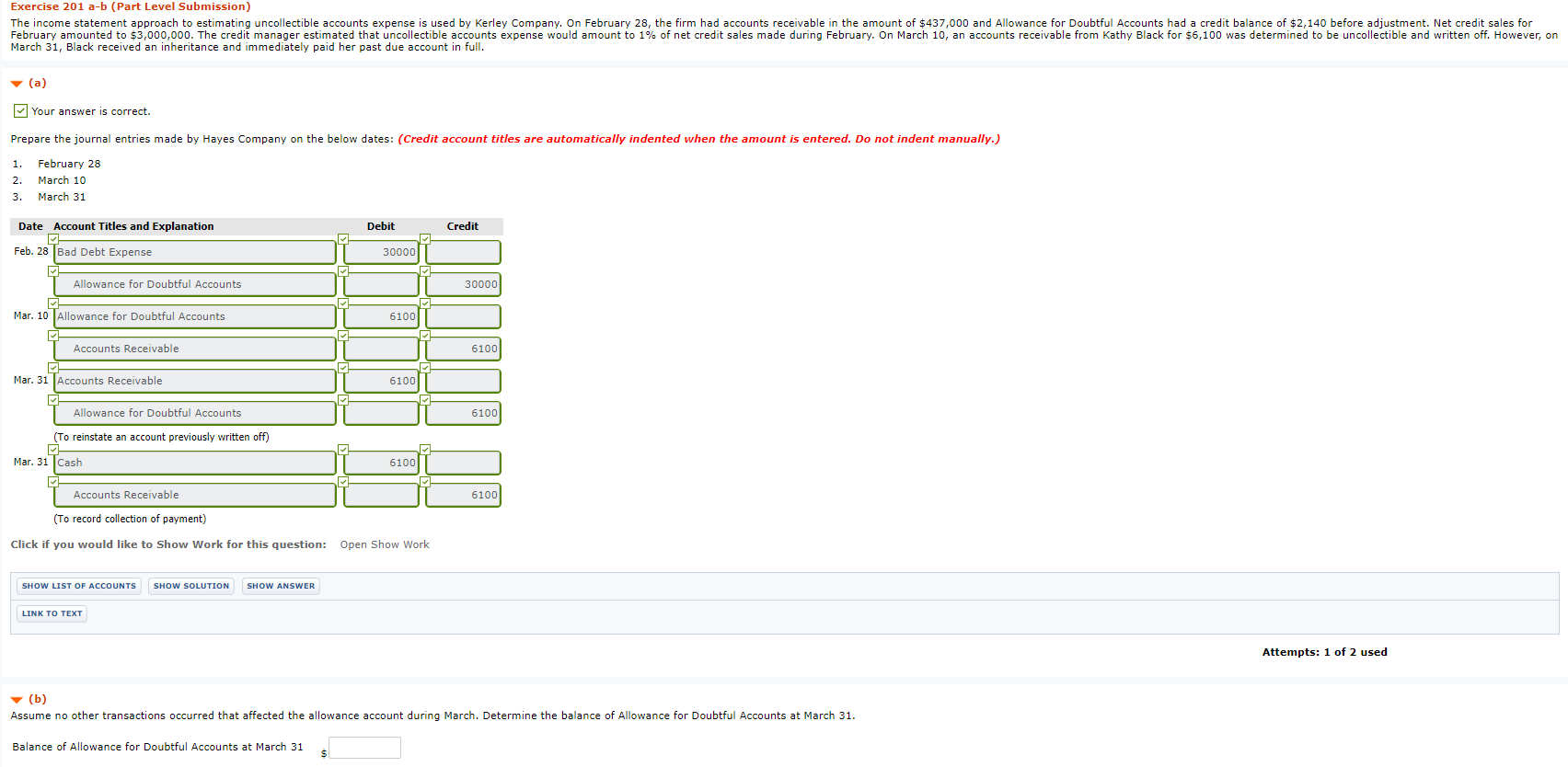 Exercise 201 a-b (Part Level Submission) The income statement approach to