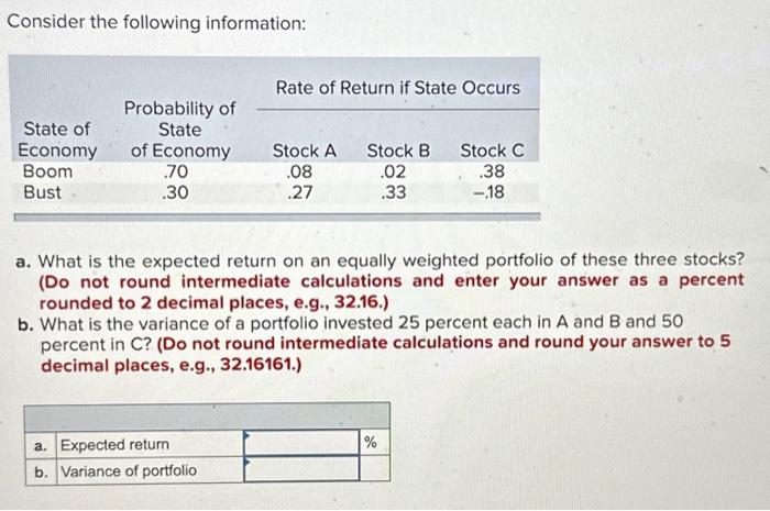  please solve Consider the following information: a. What is the expected
