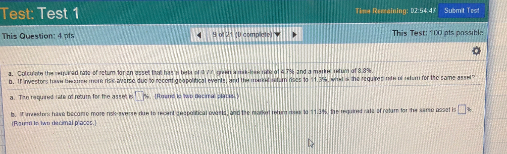  Test: Test 1 Time Remaining: 02 54 47 Submit Test This