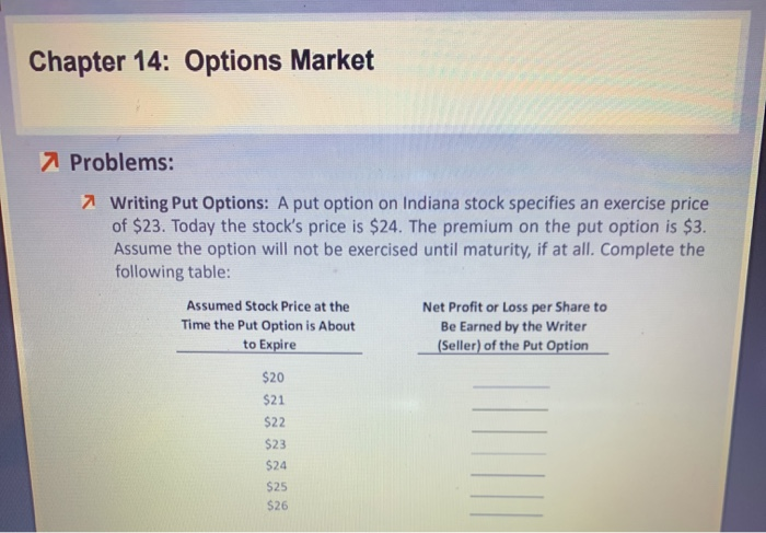  Chapter 14: Options Market 7 Problems: 7 Writing Put Options: A