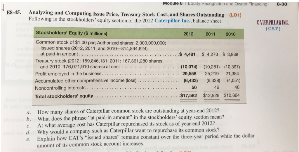 Module 8 l equity Recognition and Owner Financin 8-38 E8-45. Analyzing