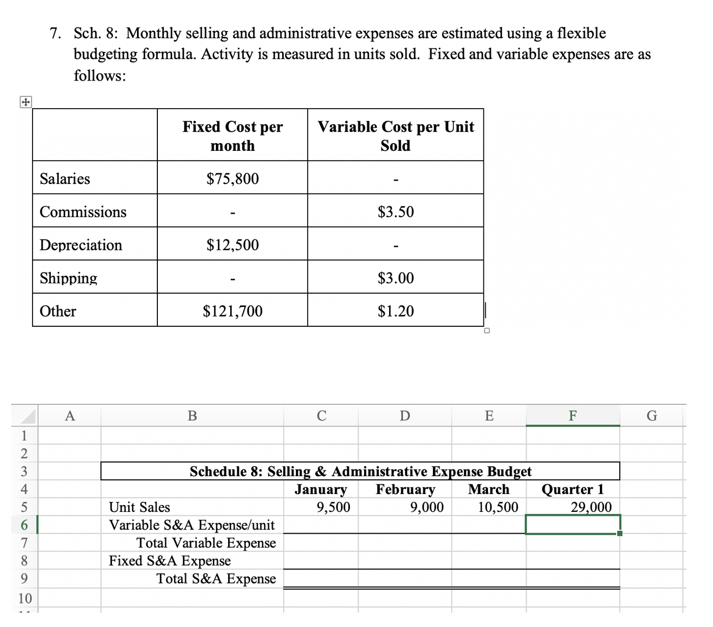  Please help me fill in excel table. Please show all formulas