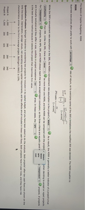  Please answer/select the 3 option question Please answer MIRR as cheggs