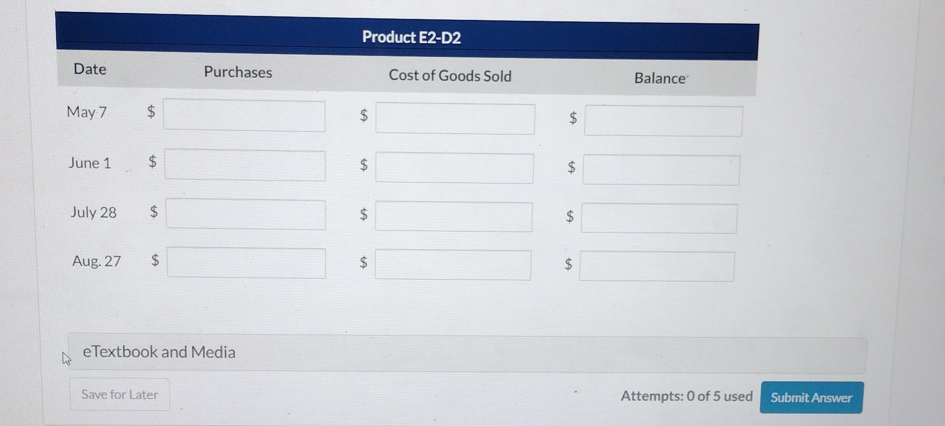 system. Data for product E2-D2 include the following purchases. On June 1,