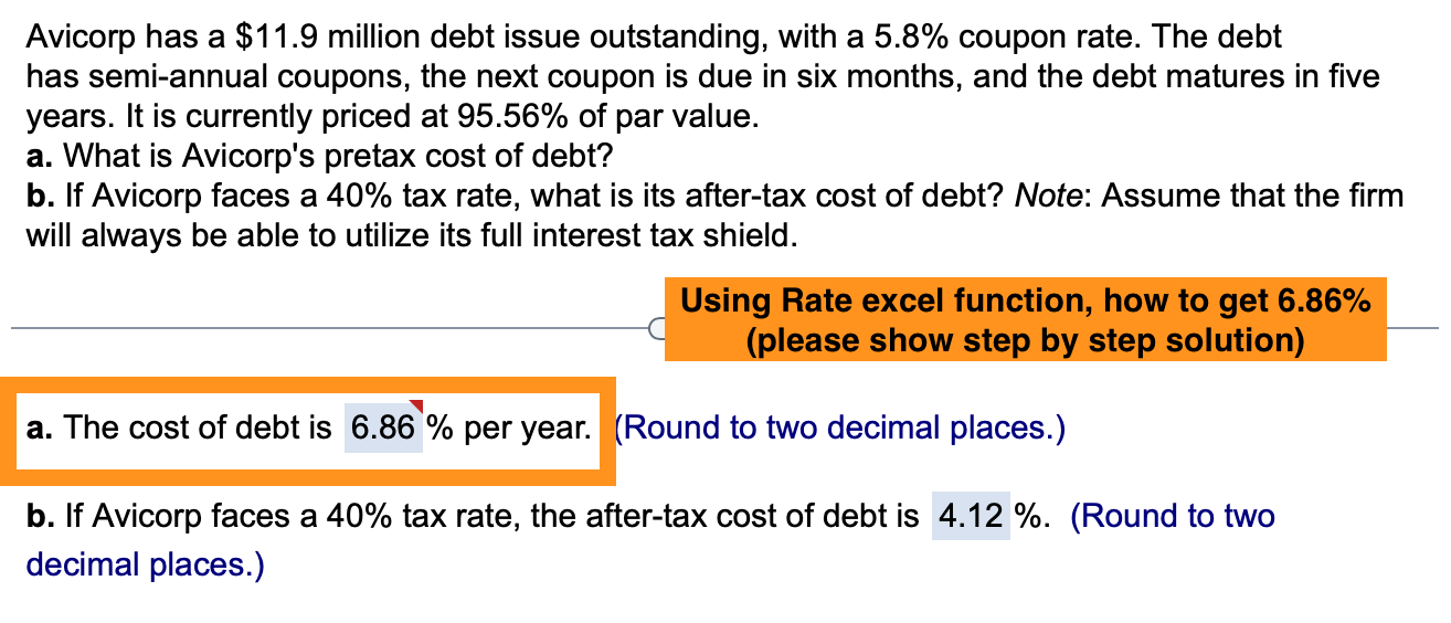  Please show step by step solution: Avicorp has a $11.9 million