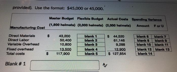  provided). Use the format: $45,000 or 45,000. Master Budget Flexiblo Budget