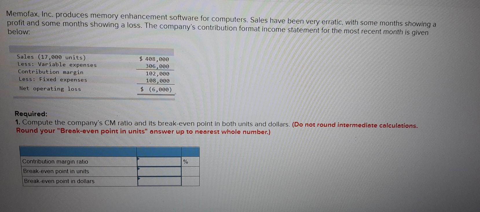 give quick answer plzz Memofax, Inc. produces memory enhancement software for