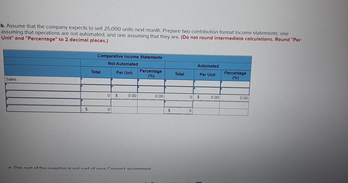 for the most recent month is given below: Sales (17,000 units) Less: