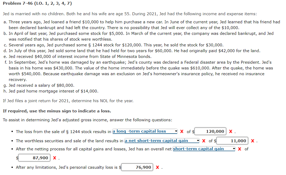  Problem 7-46 (LO. 1, 2, 3, 4, 7) Jed is married