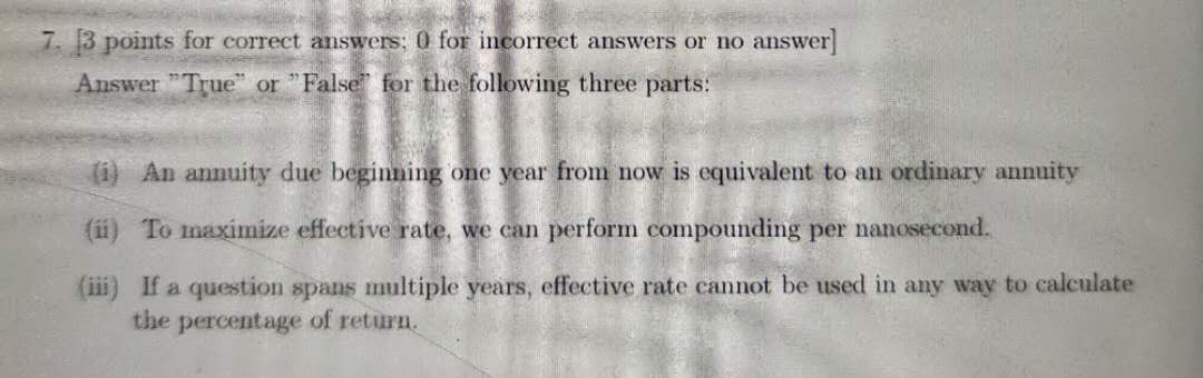 7. 3 points for correct answers: 0 for incorrect answers or
