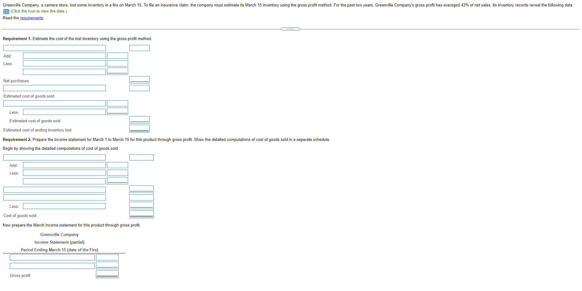Purchases 1. Estimate the cost of the lost inventory using the gross