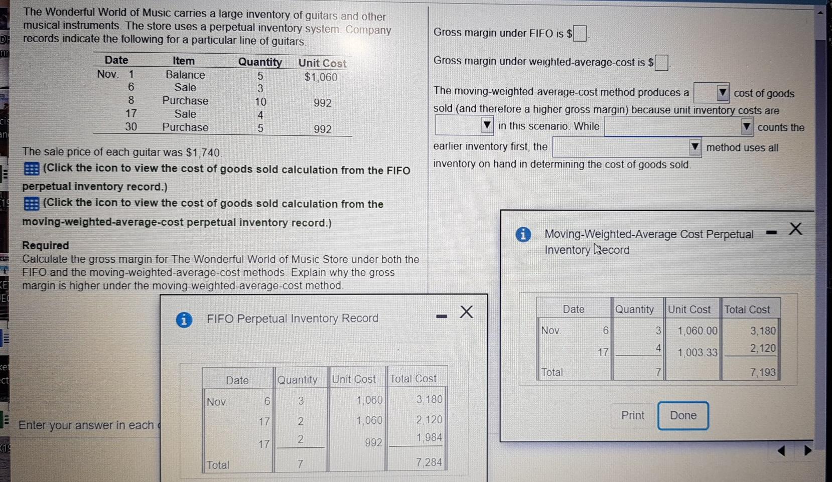  Gross margin under FIFO is $ ni Gross margin under weighted-average-cost