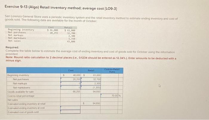 General Store uses a periodic inventory system and the retail inventory method