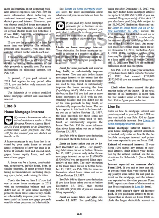 home on January 1,2018 at 4% interest. Assume the taxpayer pays only