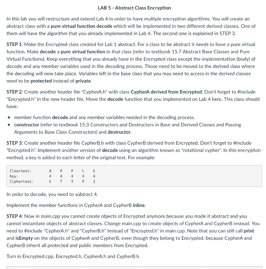 Please help me with C++ code!!! Please do it in Encrypted.cpp, Encrypted.h,