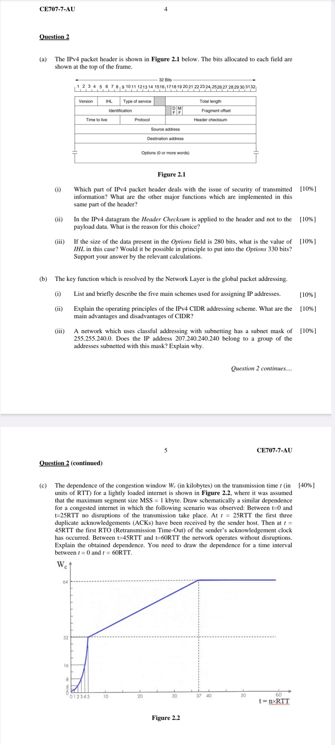  Question 2 (a) The IPv4 packet header is shown in Figure