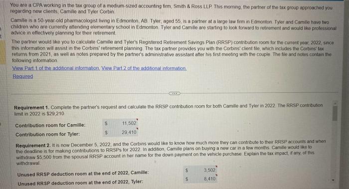 ANSWER ASAP PLEASE You are a CPA working in the tax