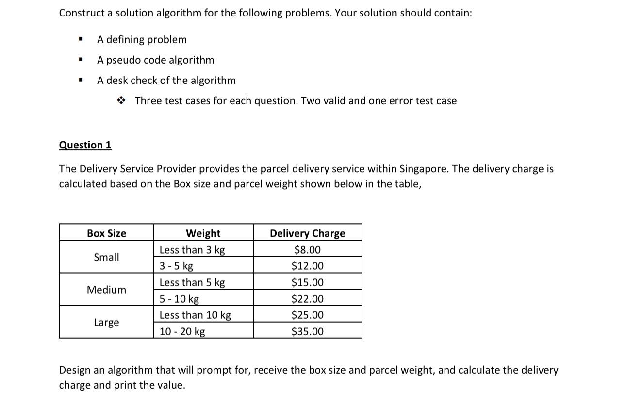  Construct a solution algorithm for the following problems. Your solution should