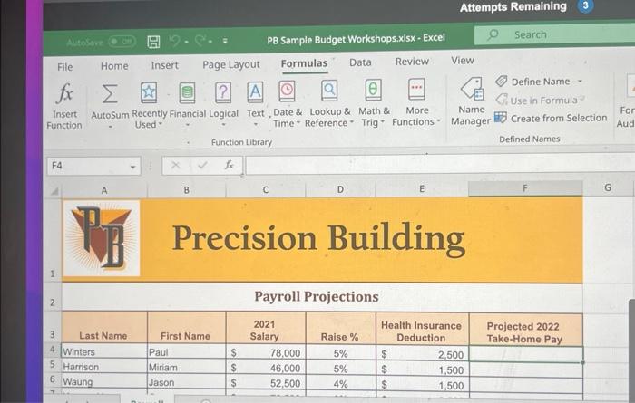 F4 that determines the Projected 2022 Take-Home Pay for the employee by