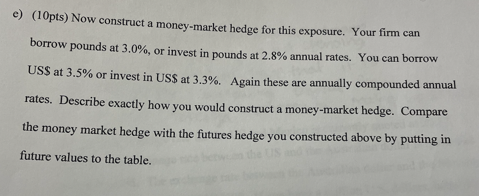 the following table. Your company has bought some parts from a British