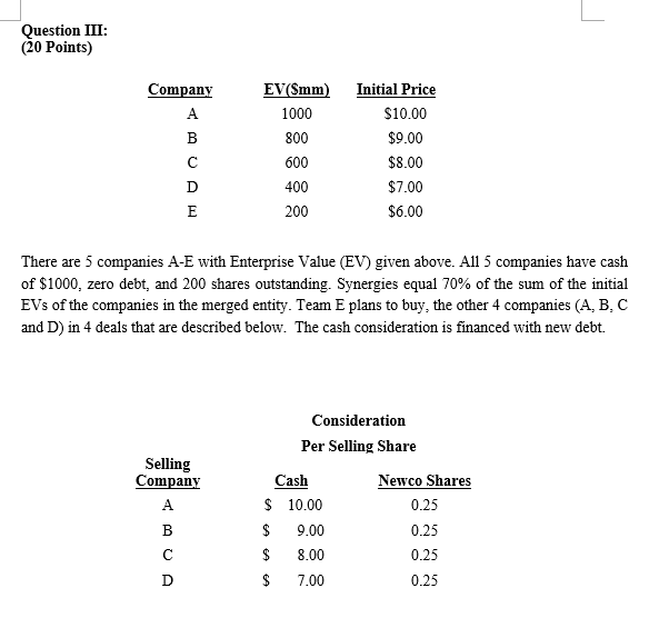 Some help and explanation will be great Question III: (20 Points)
