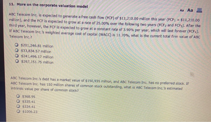  11. More on the corporate valuation model Aa Aa E ABC