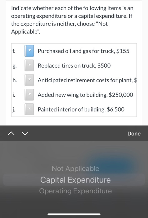 into frame) Indicate whether each of the following items is an operating