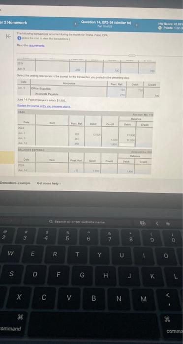  e er 2 Homework K 2 > W S The following