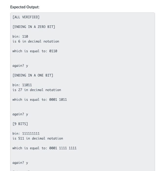 I finally got code fo run that will convert a binary number