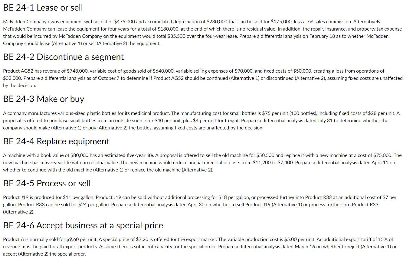 Need help with BE 24-1 , BE 24-2, BE 24-3, BE 24-4,