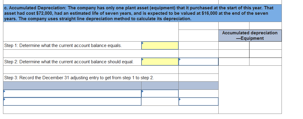 the Accumulated Depreciation account at December 31 . Step 1: Determine what