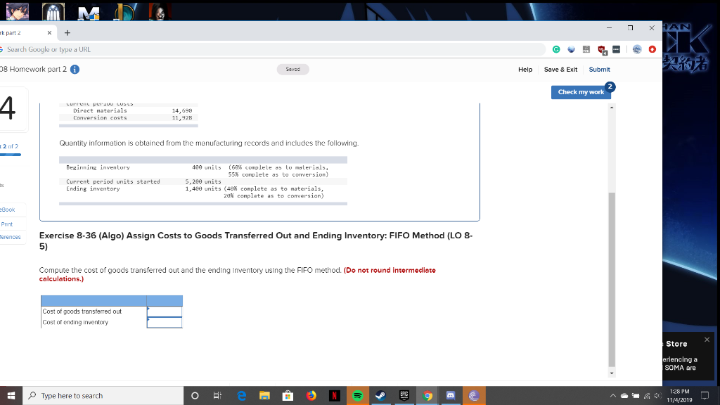8-35 & 8-36 (Algo) (LO 8-5) The following information applies to the