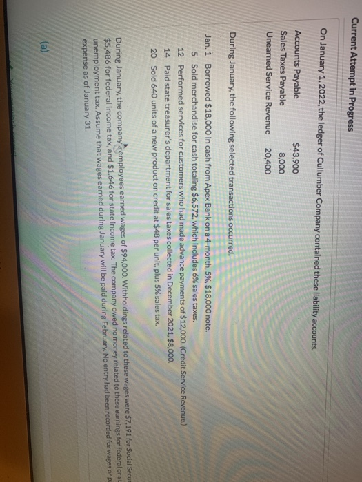  Current Attempt in Progress On January 1, 2022, the ledger of