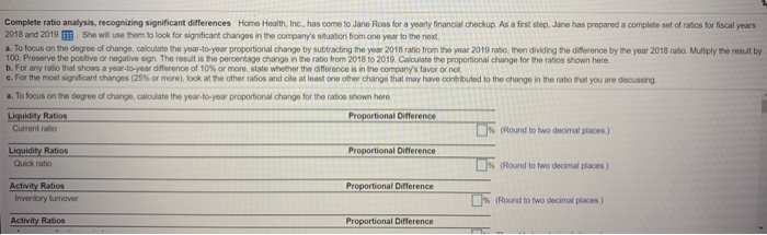  Complete ratio analysis, recognizing significant differences Home Health, Inc., has come