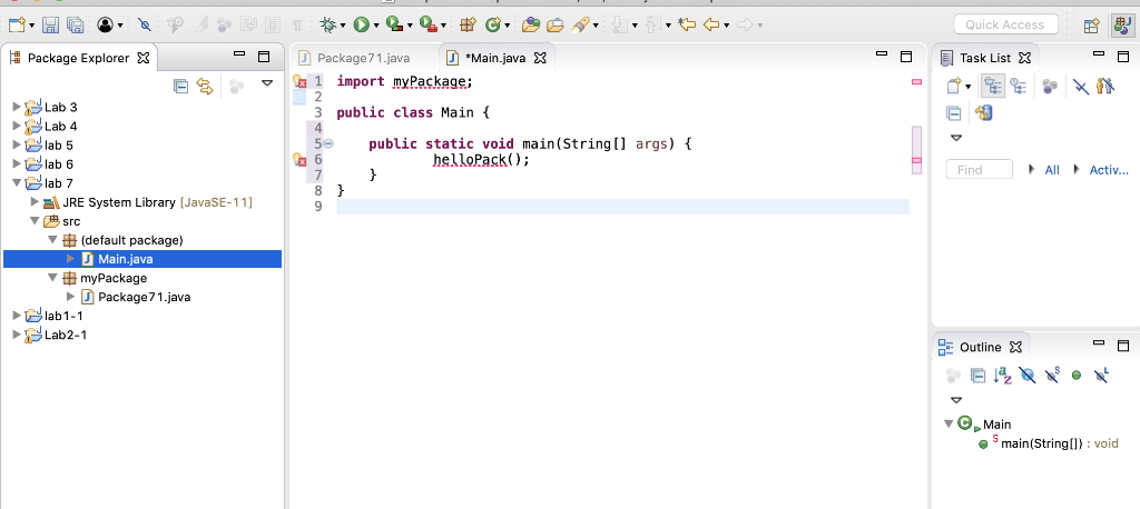 Help with errors. JAVA. Quick Access Package Explorer X D Package71.java D