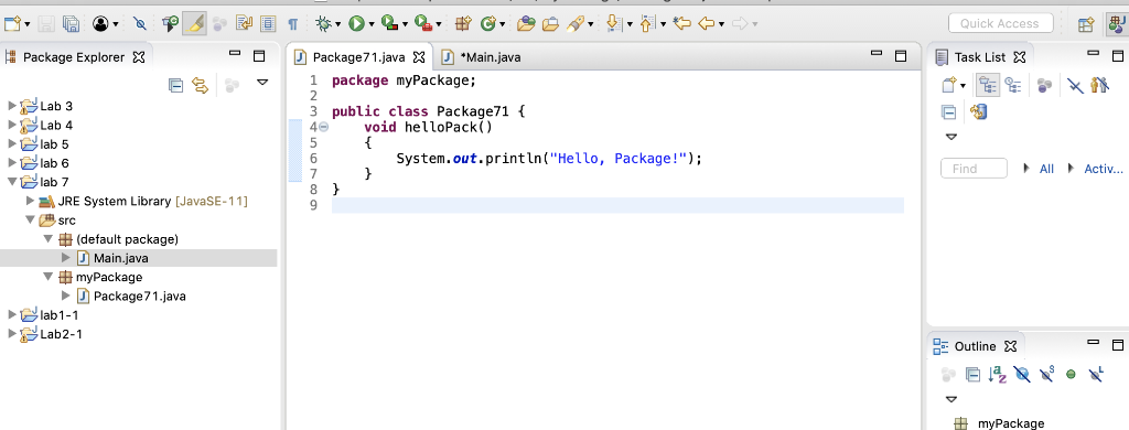 "Main.javaX Task List 1 import myPackage: 3 public class Main { 5e