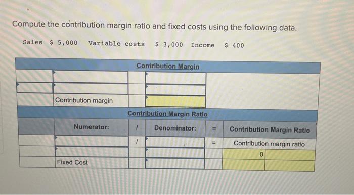 #4 Compute the contribution margin ratio and fixed costs using the following