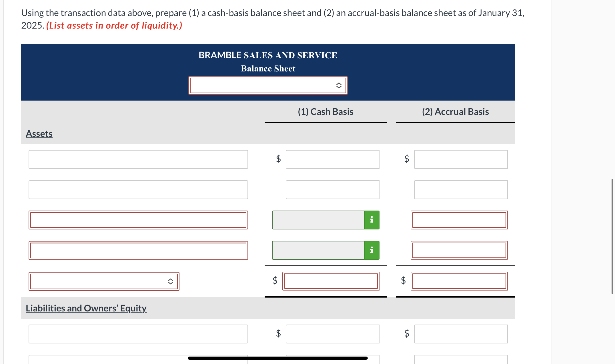 data above, prepare (1) a cash-basis income statement and (2) an accrual-basis