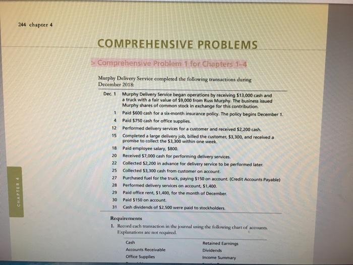  244 chapter 4 COMPREHENSIVE PROBLEMS > Comprehensive Problem 1 for Chapters